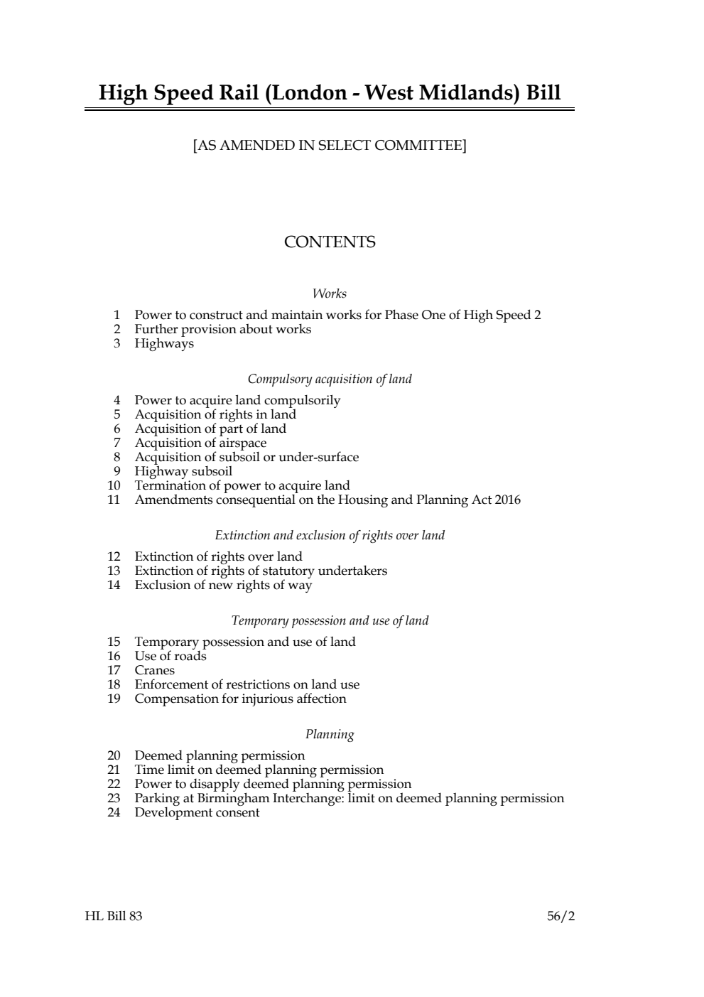 High Speed Rail (London - West Midlands) Bill [as amended in Select Committee]