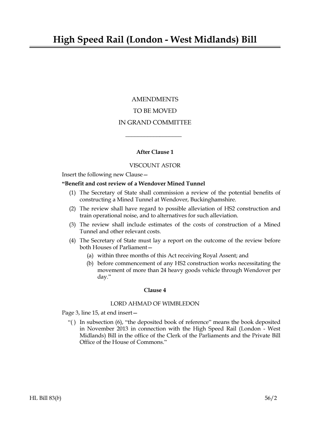High Speed Rail (London - West Midlands) Bill Lords Amendments