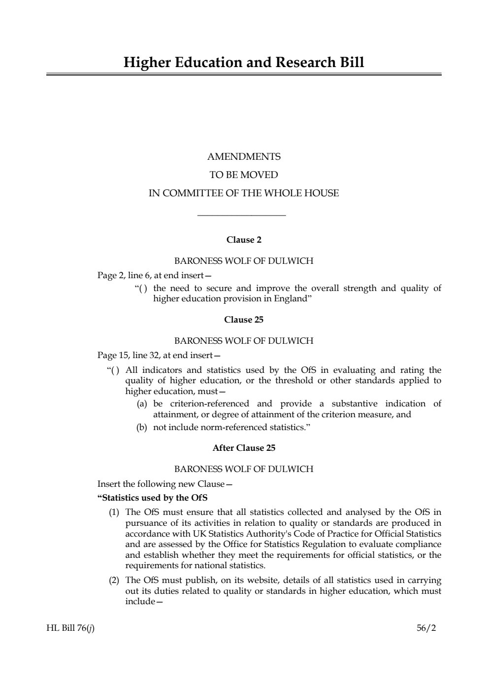 Higher Education and Research Bill Lords Amendments