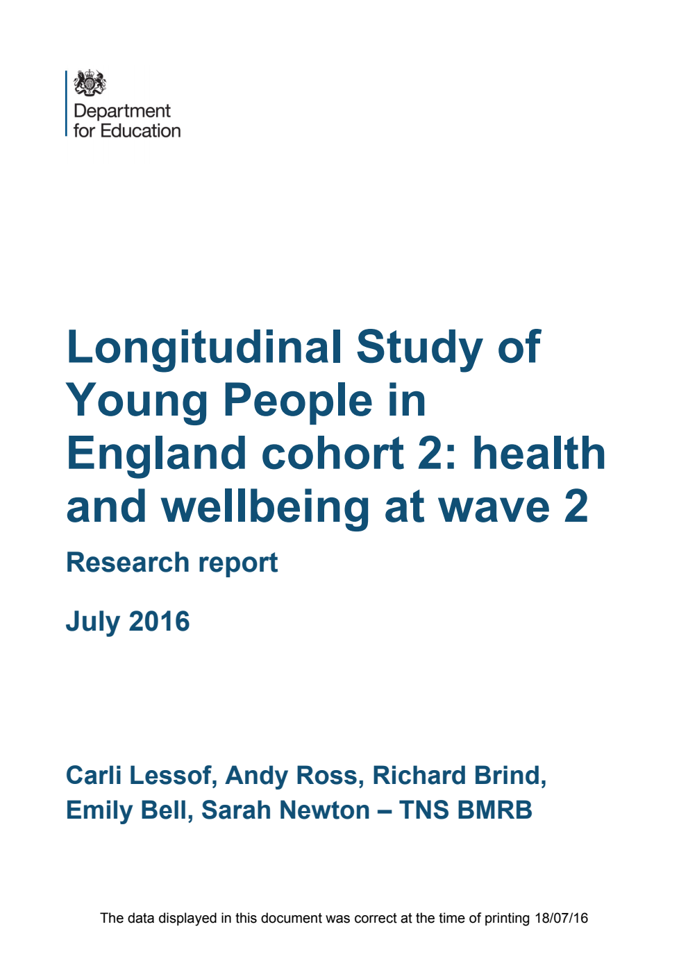DFE RR501 Longitudinal Study of Young People in England cohort 2: health and wellbeing at wave 2. Research report July 2016
