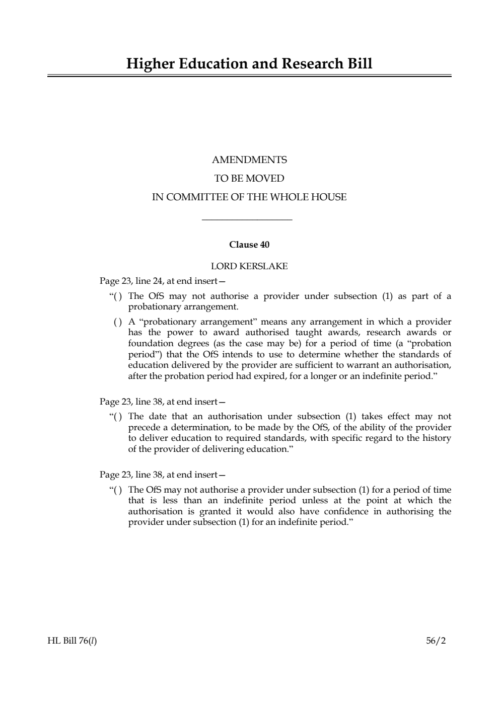 Higher Education and Research Bill Lords Amendments
