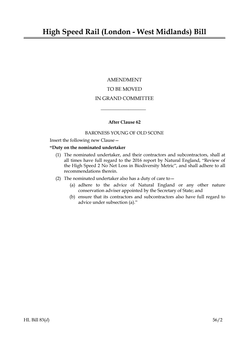 High Speed Rail (London - West Midlands) Bill Lords Amendments