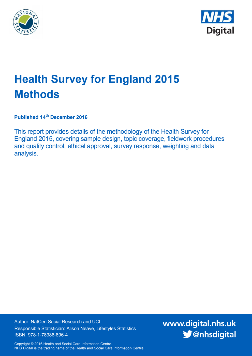 Health Survey for England 2015. Methods and documentation Volume 2