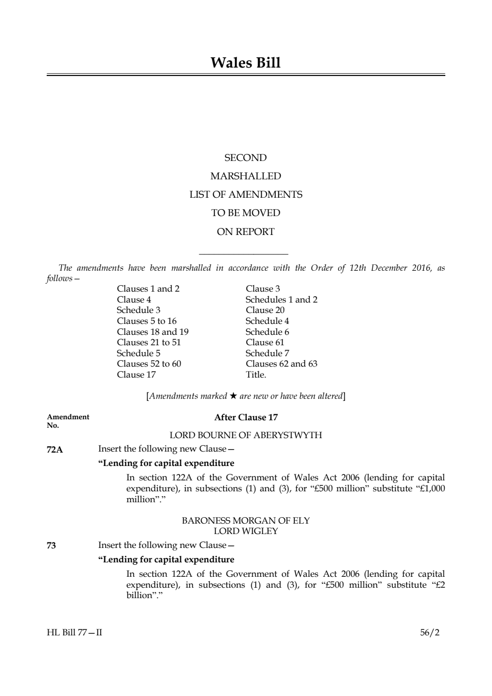 Wales Bill Lords Amendments 2nd Marshalled List