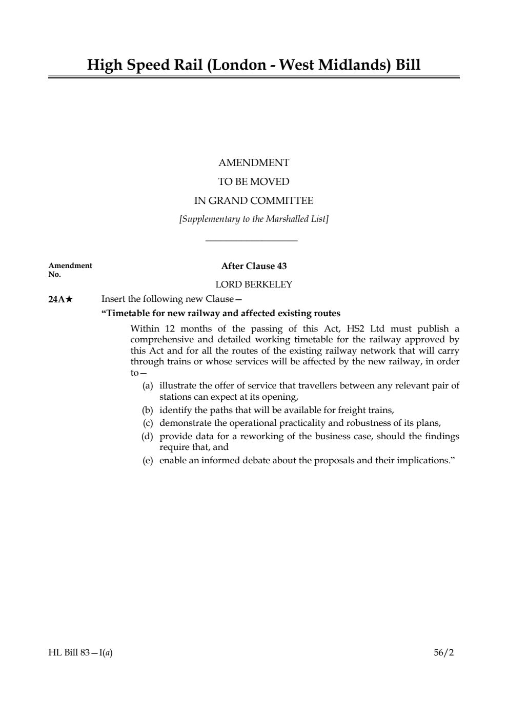 High Speed Rail (London - West Midlands) Bill Lords Amendments