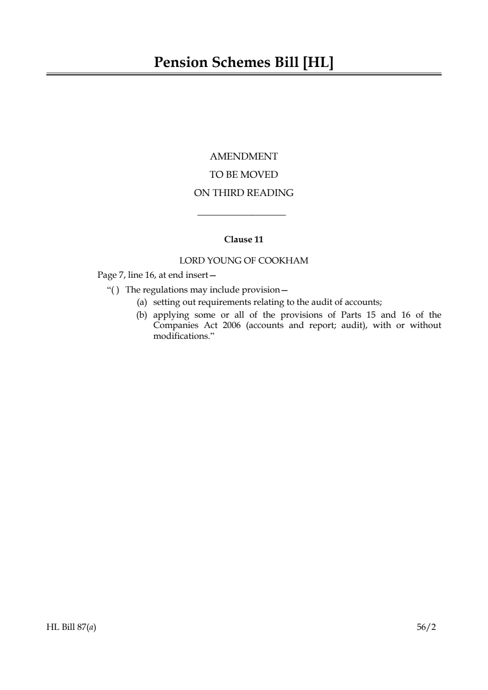 Pension Schemes Bill Lords Amendments