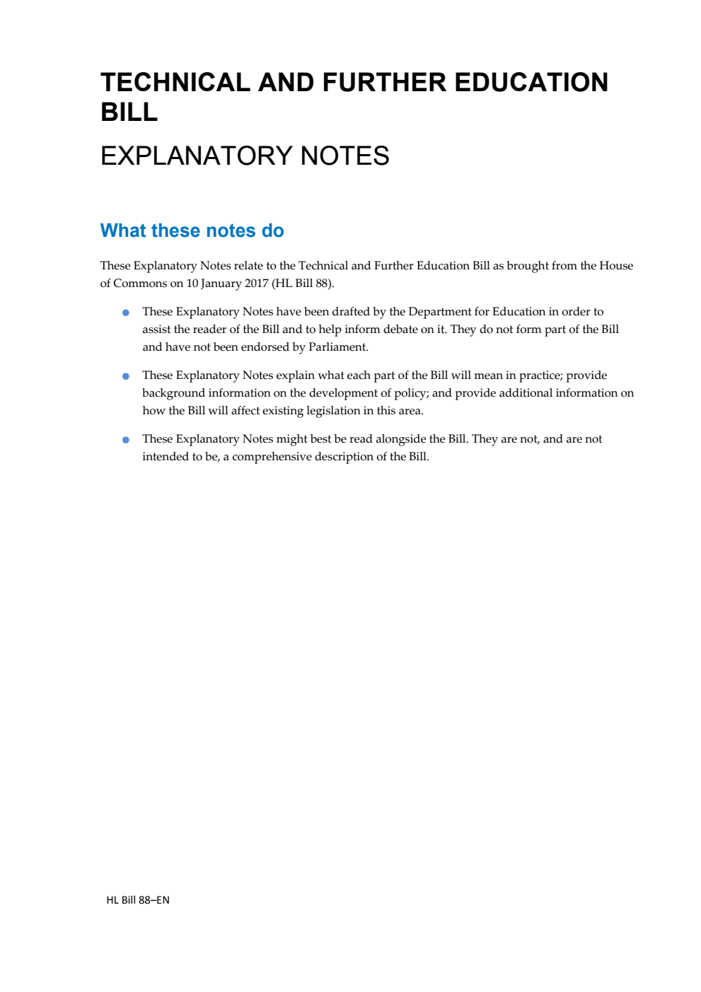 Technical and Further Education Bill Explanatory Notes