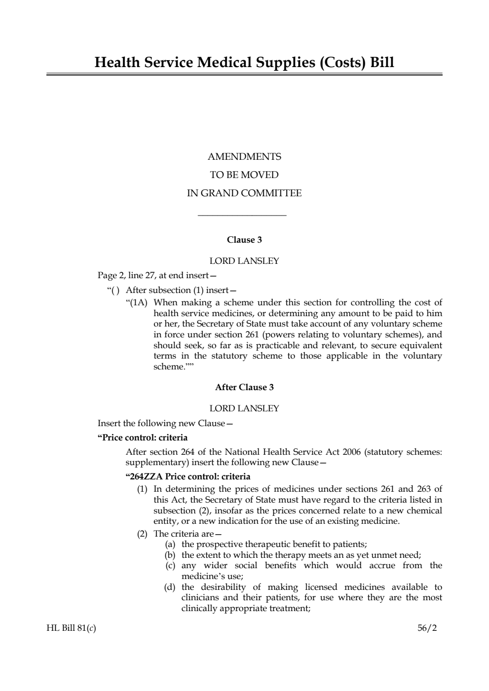 Health Service Medical Supplies (Costs) Bill Lords Amendments