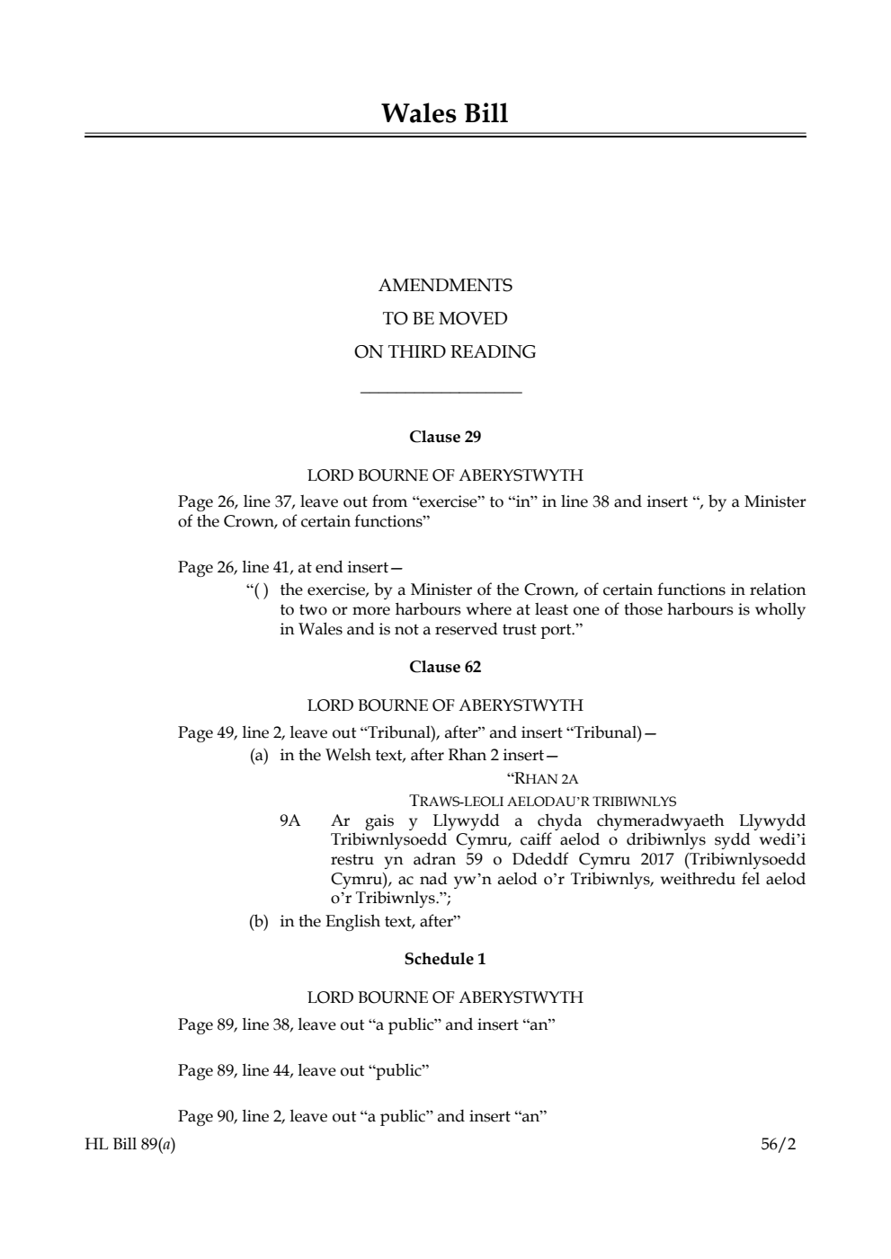 Wales Bill Lords Amendments