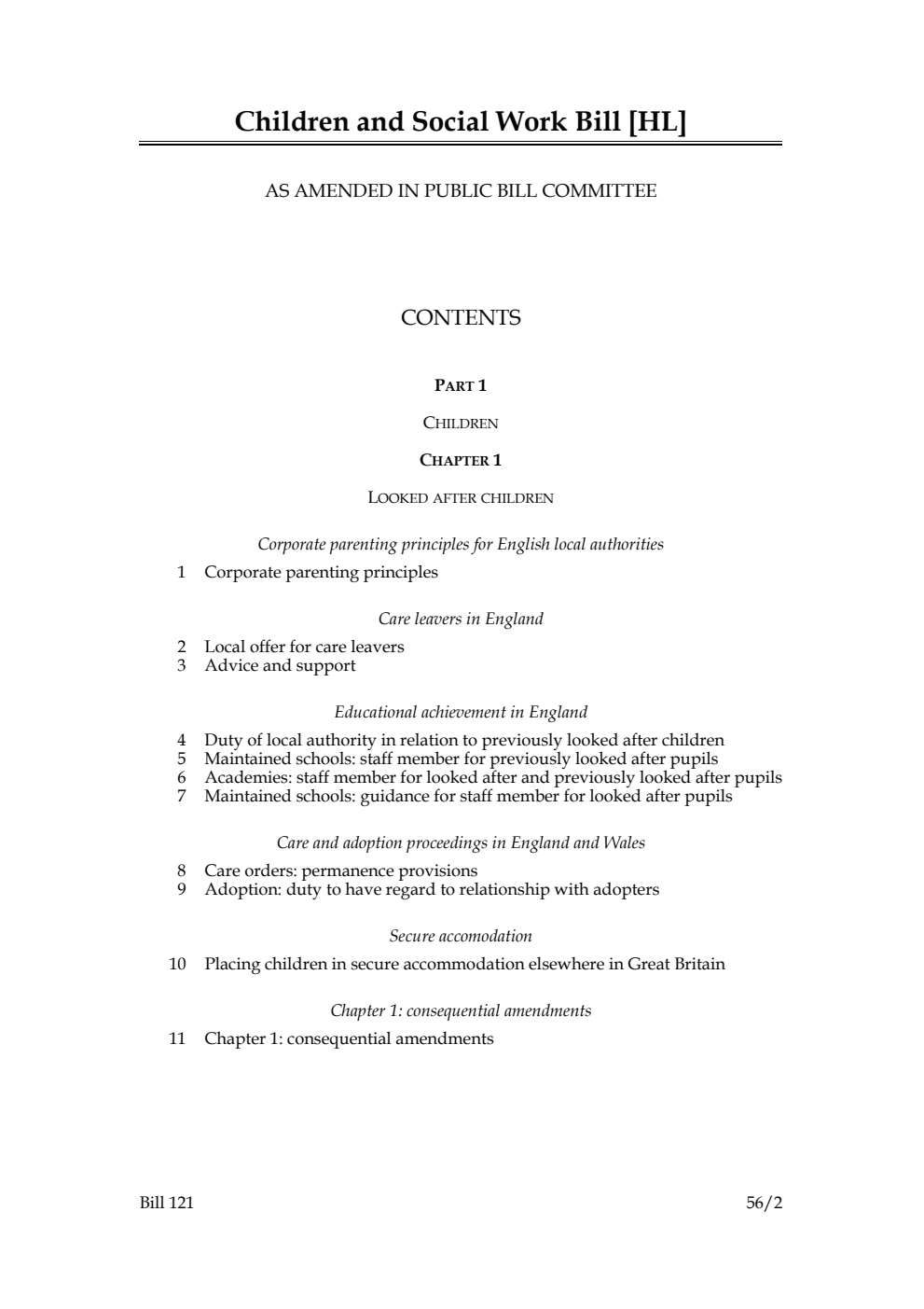 Children and Social Work Bill As Amended in Public Bill Committee