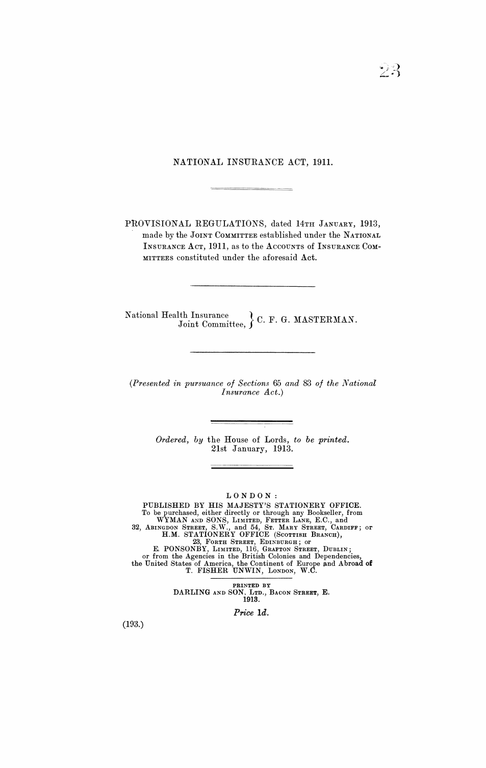 National Insurance Act, 1911. Provisional Regulations