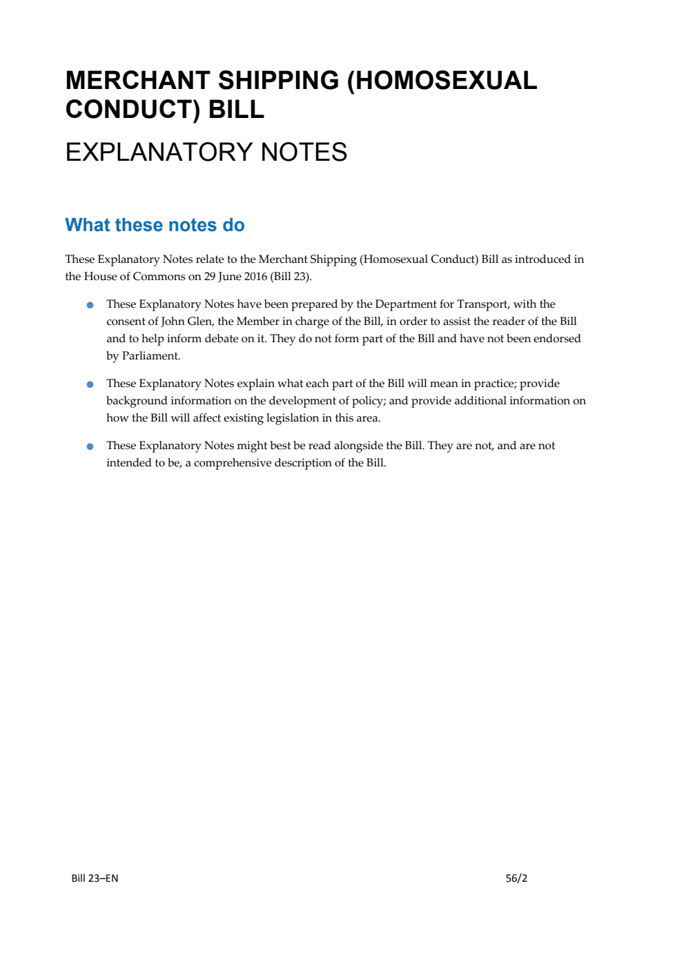 Merchant Shipping (Homosexual Conduct) Bill Explanatory Notes