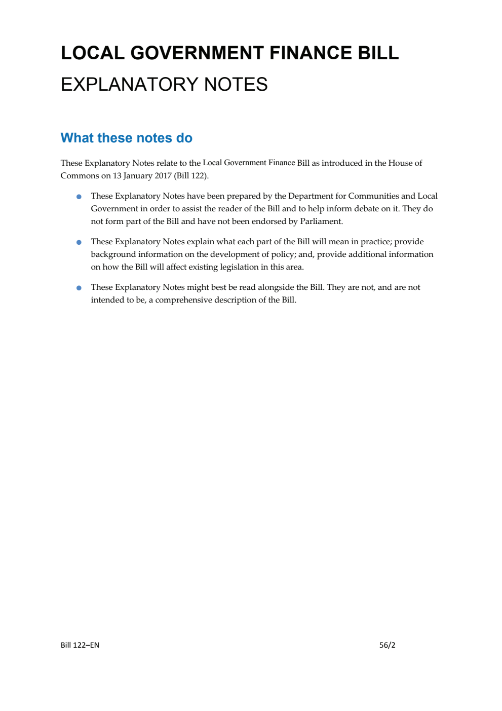Local Government Finance Bill Explanatory Notes