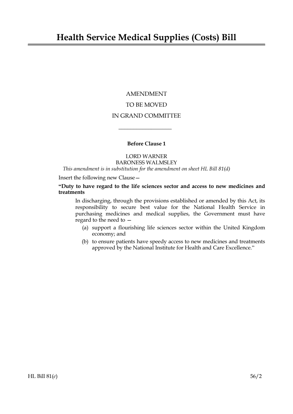 Health Service Medical Supplies (Costs) Bill Lords Amendments