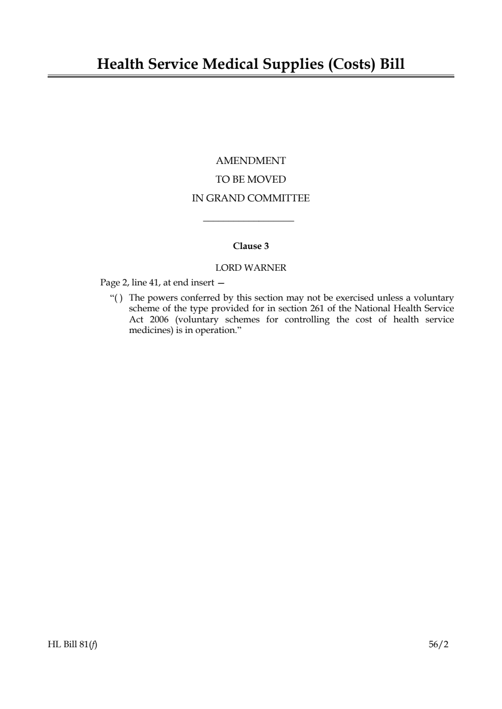 Health Service Medical Supplies (Costs) Bill Lords Amendments