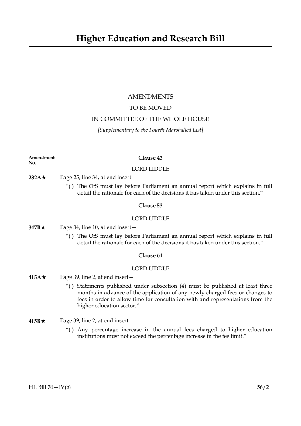 Higher Education and Research Bill Lords Amendments