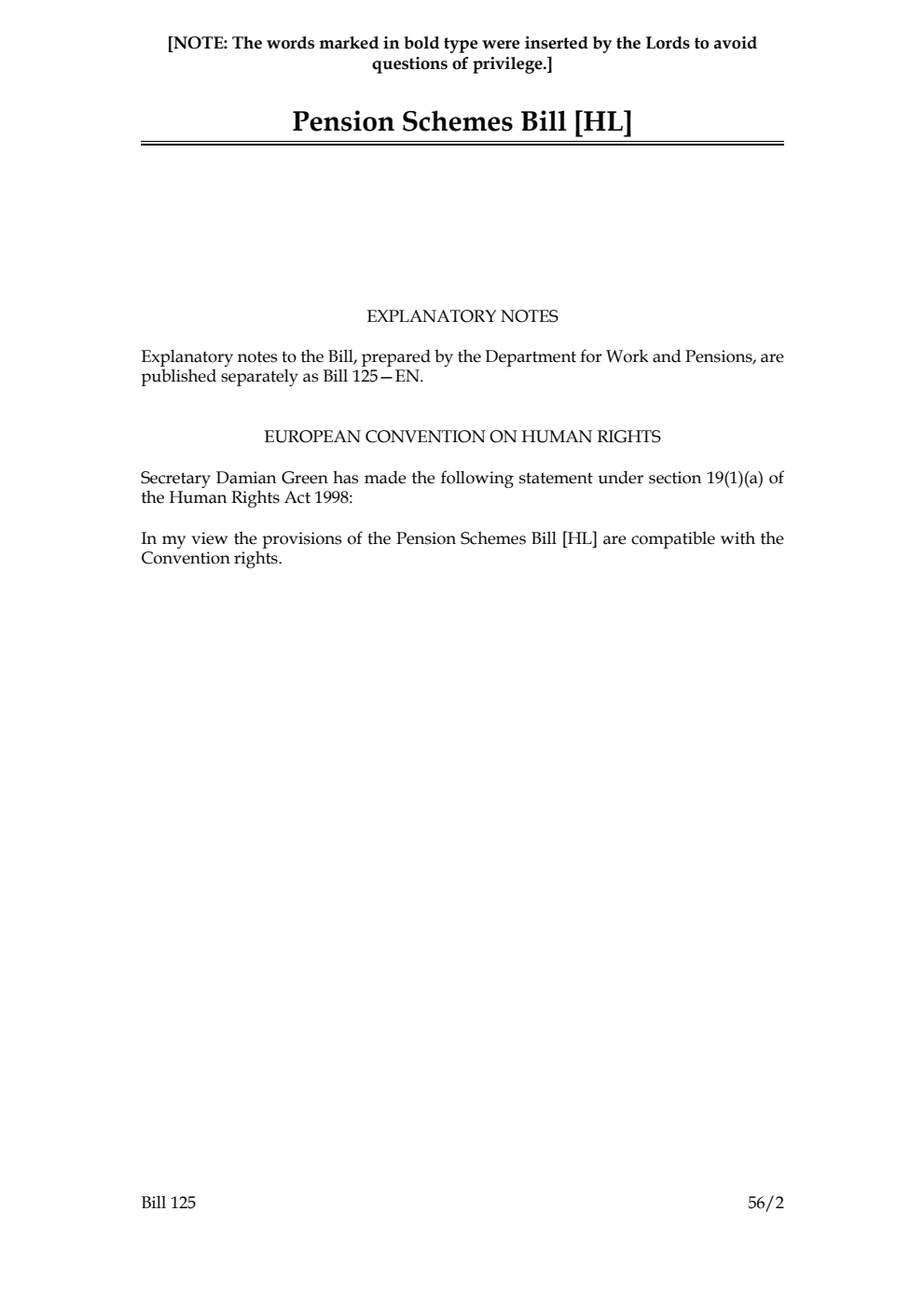 Pension Schemes Bill