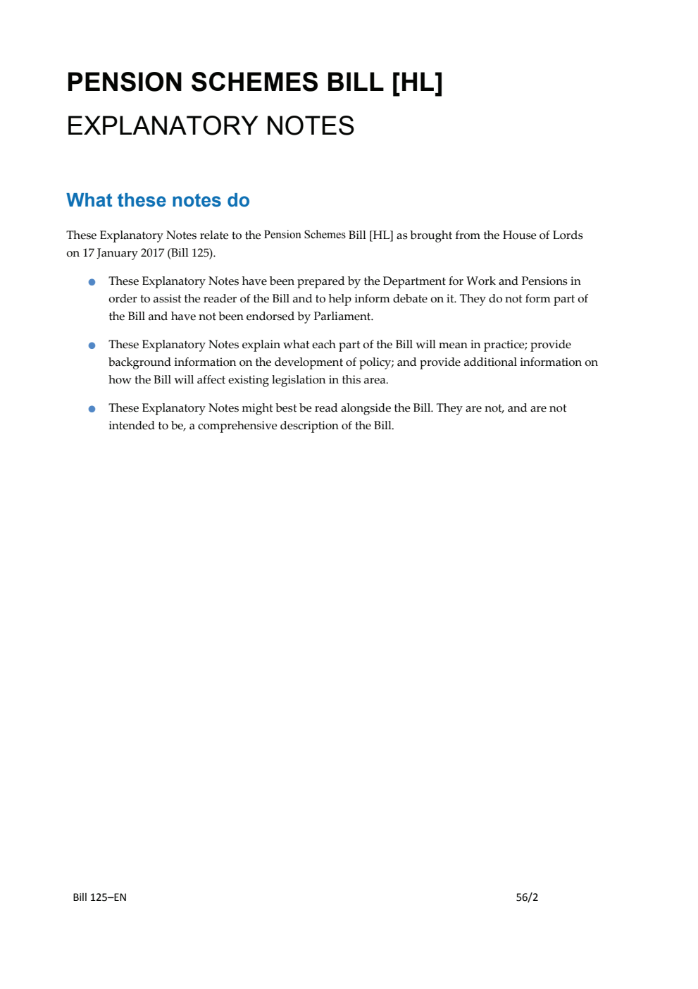 Pension Schemes Bill Explanatory Notes