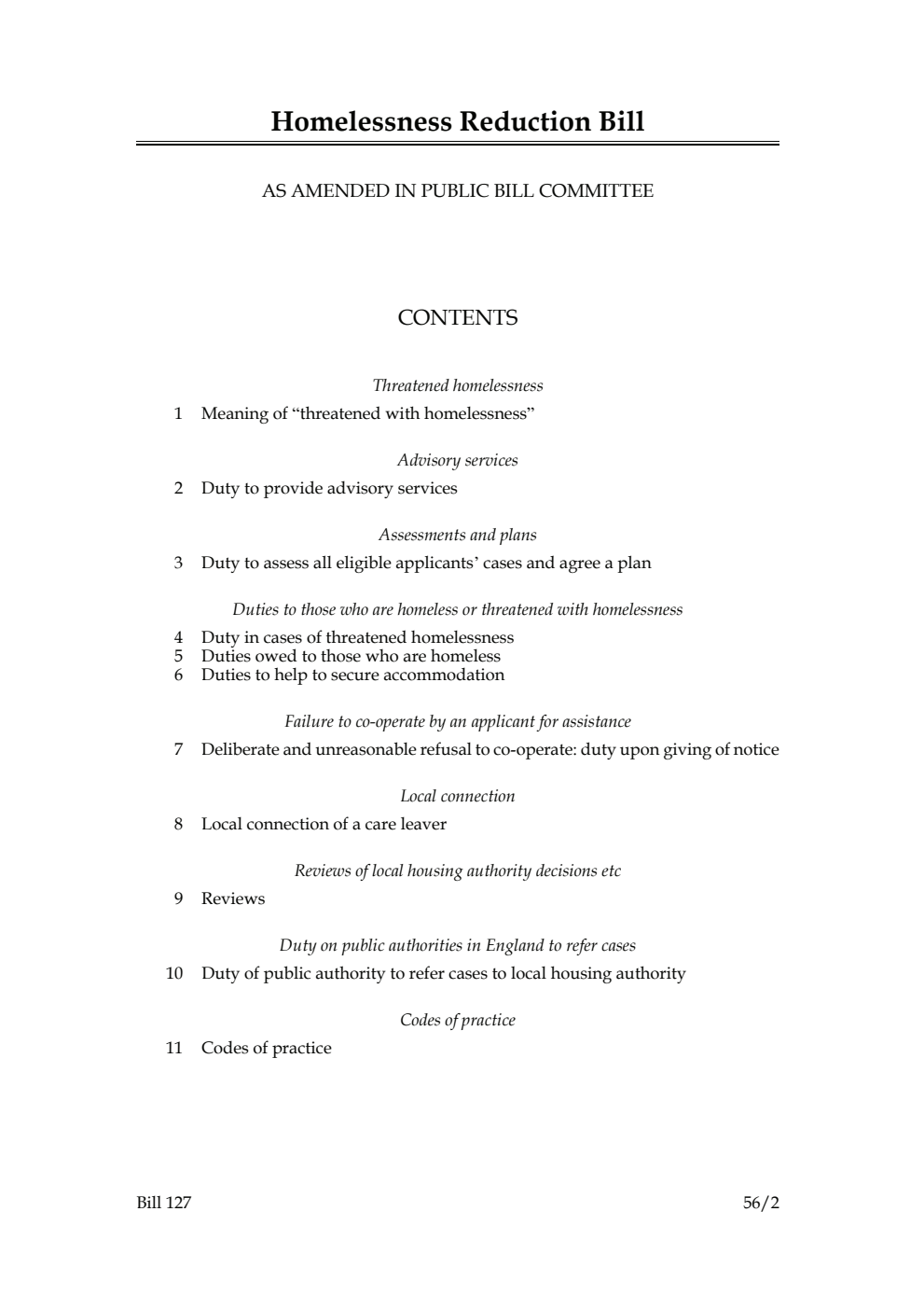 Homelessness Reduction Bill as amended in Public Bill Committee