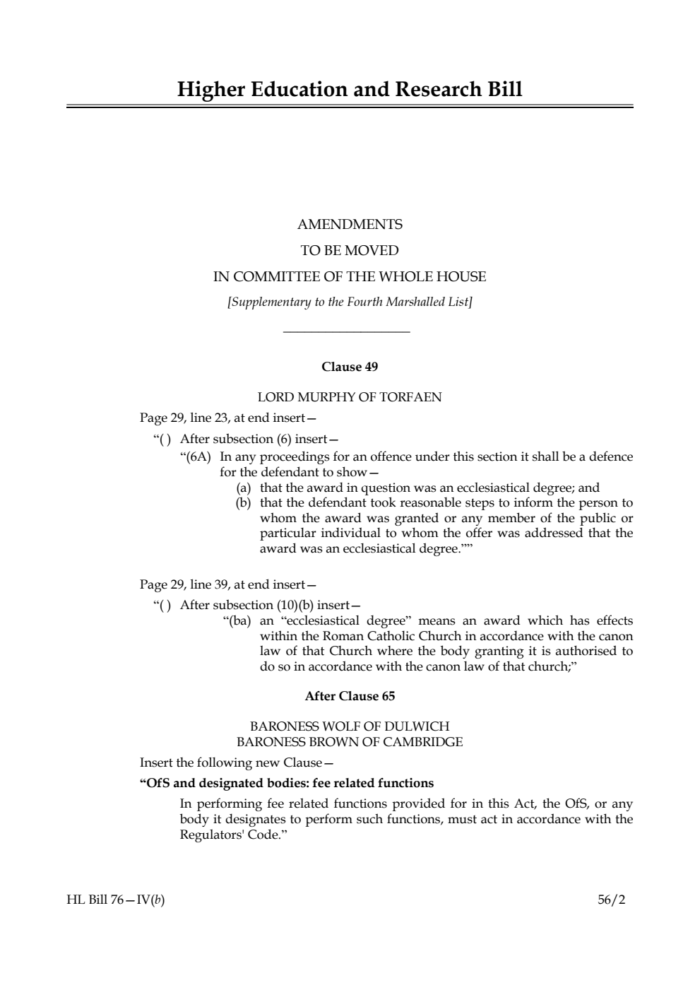 Higher Education and Research Bill Lords Amendments