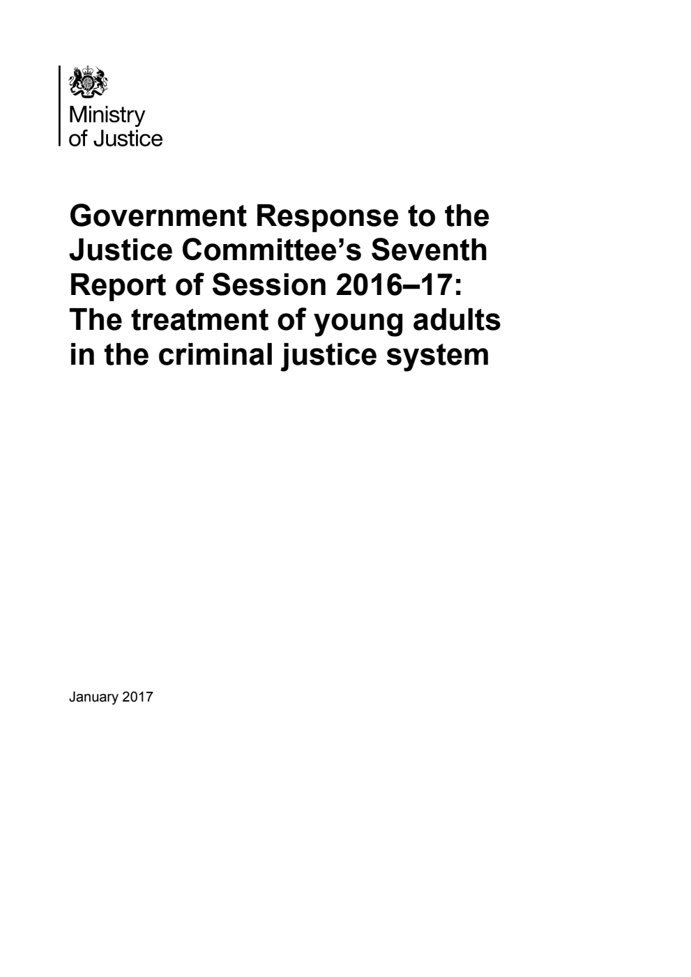 Government Response to the Justice Committee's Seventh Report of Session 2016-17: The treatment of young adults in the criminal justice system