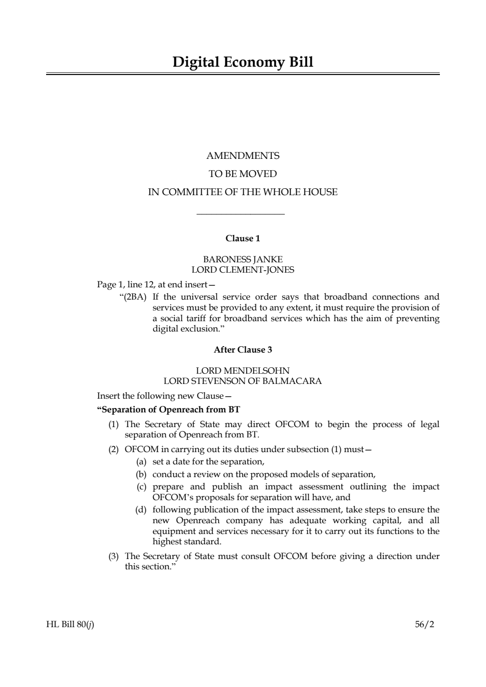 Digital Economy Bill Lords Amendments