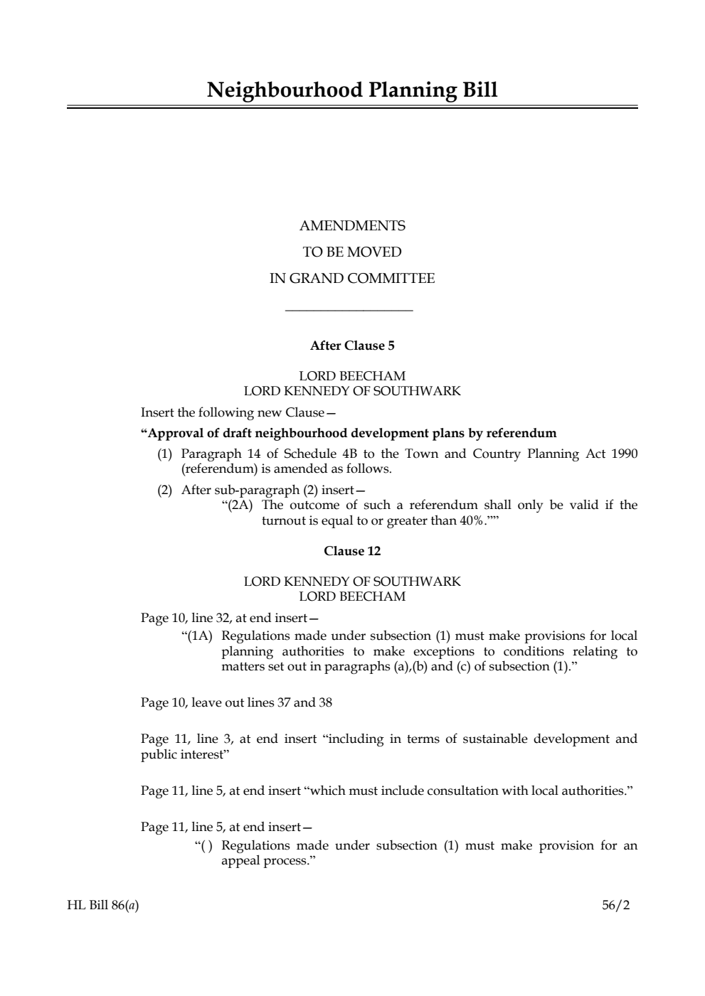 Neighbourhood Planning Bill Lords Amendments