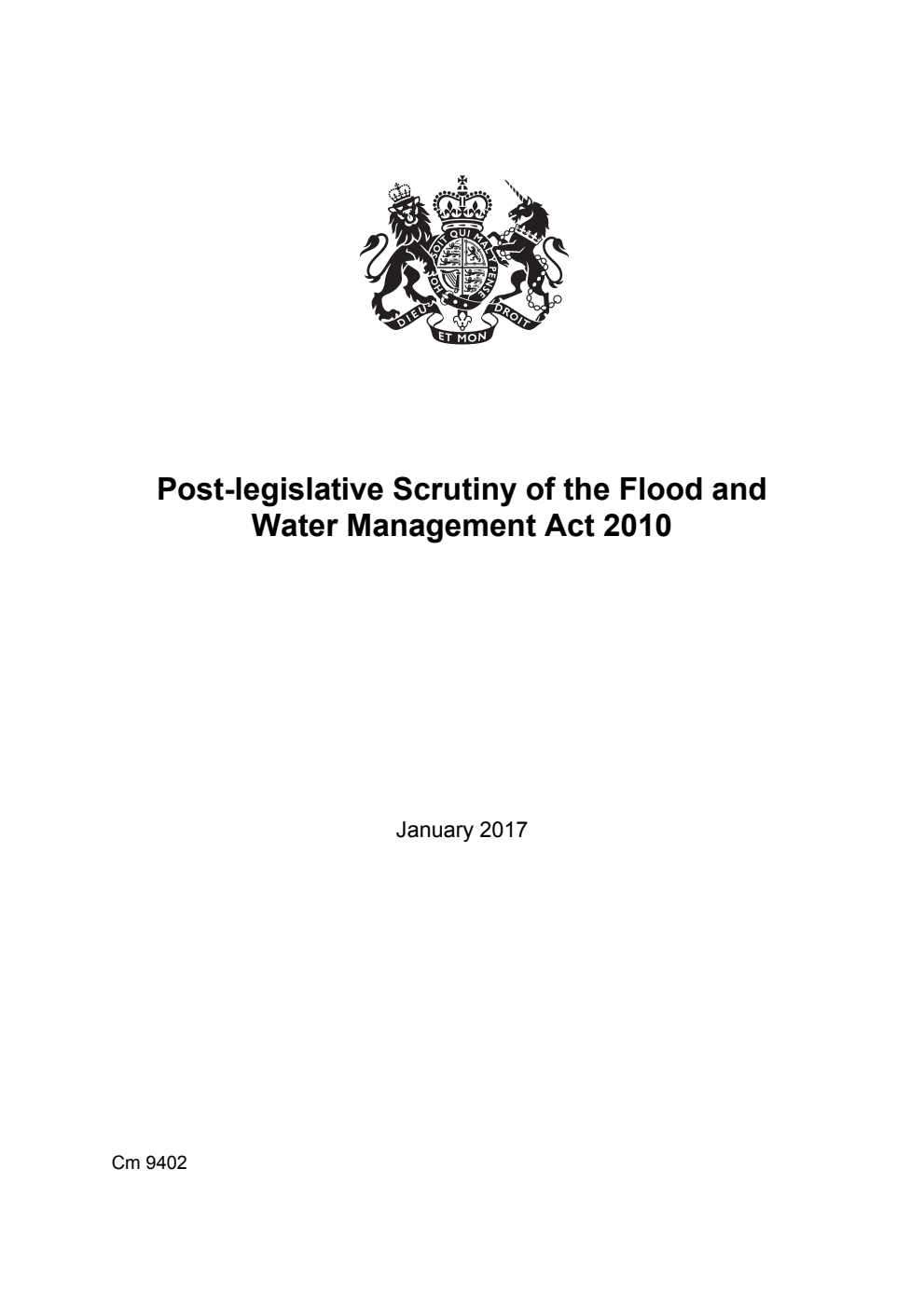 Post-legislative Scrutiny of the Flood and Water Management Act 2010