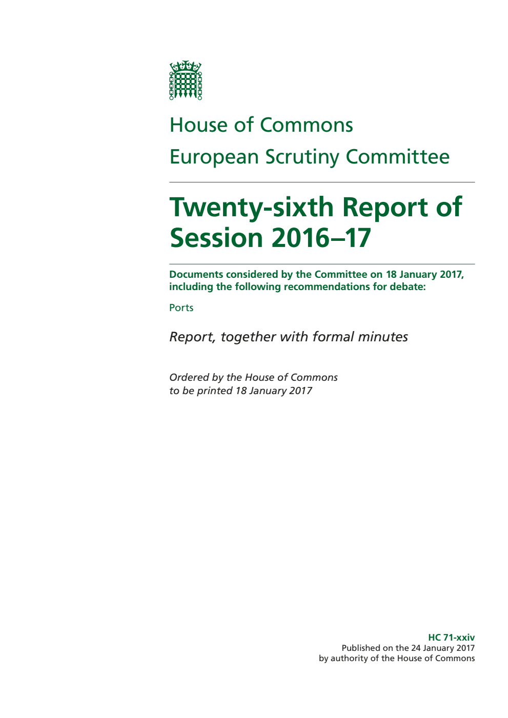 European Scrutiny Committee 26th Report of Session 2016-17