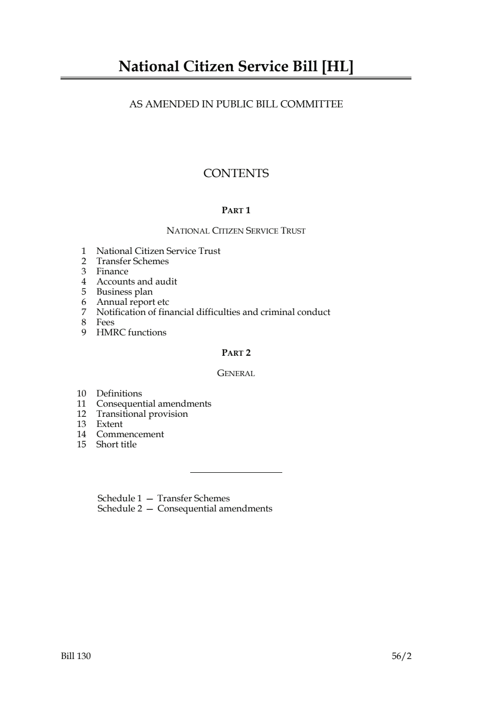 National Citizen Service Bill As amended in Public Bill Committee