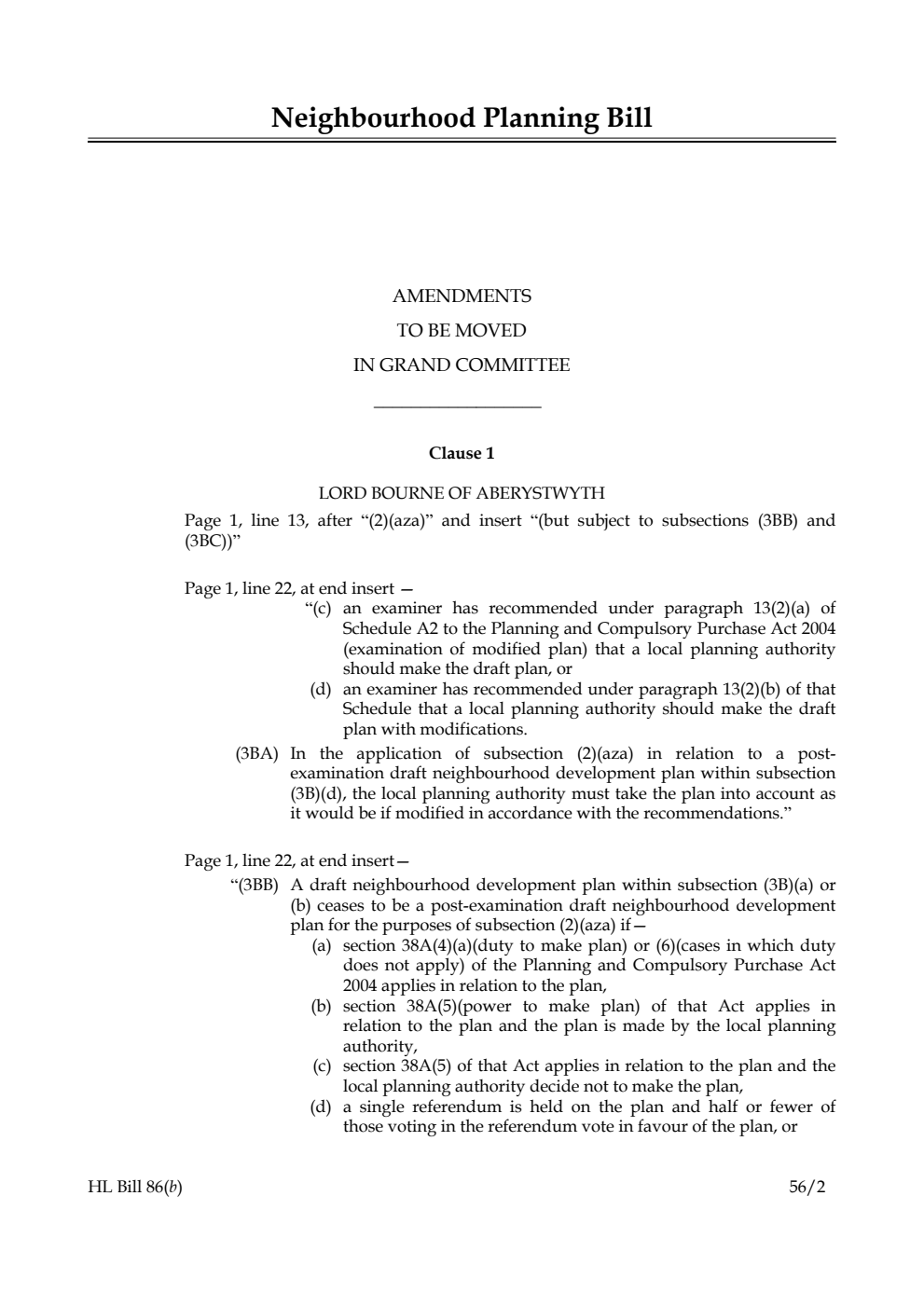 Neighbourhood Planning Bill Lords Amendments