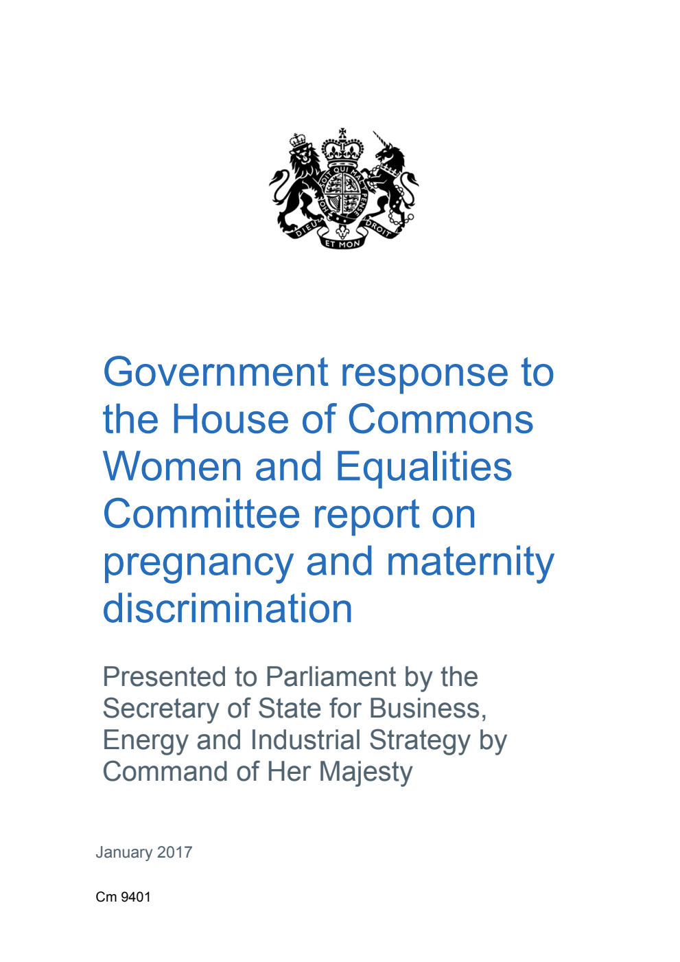 Government response to the House of Commons Women and Equalities Committee report on pregnancy and maternity discrimination