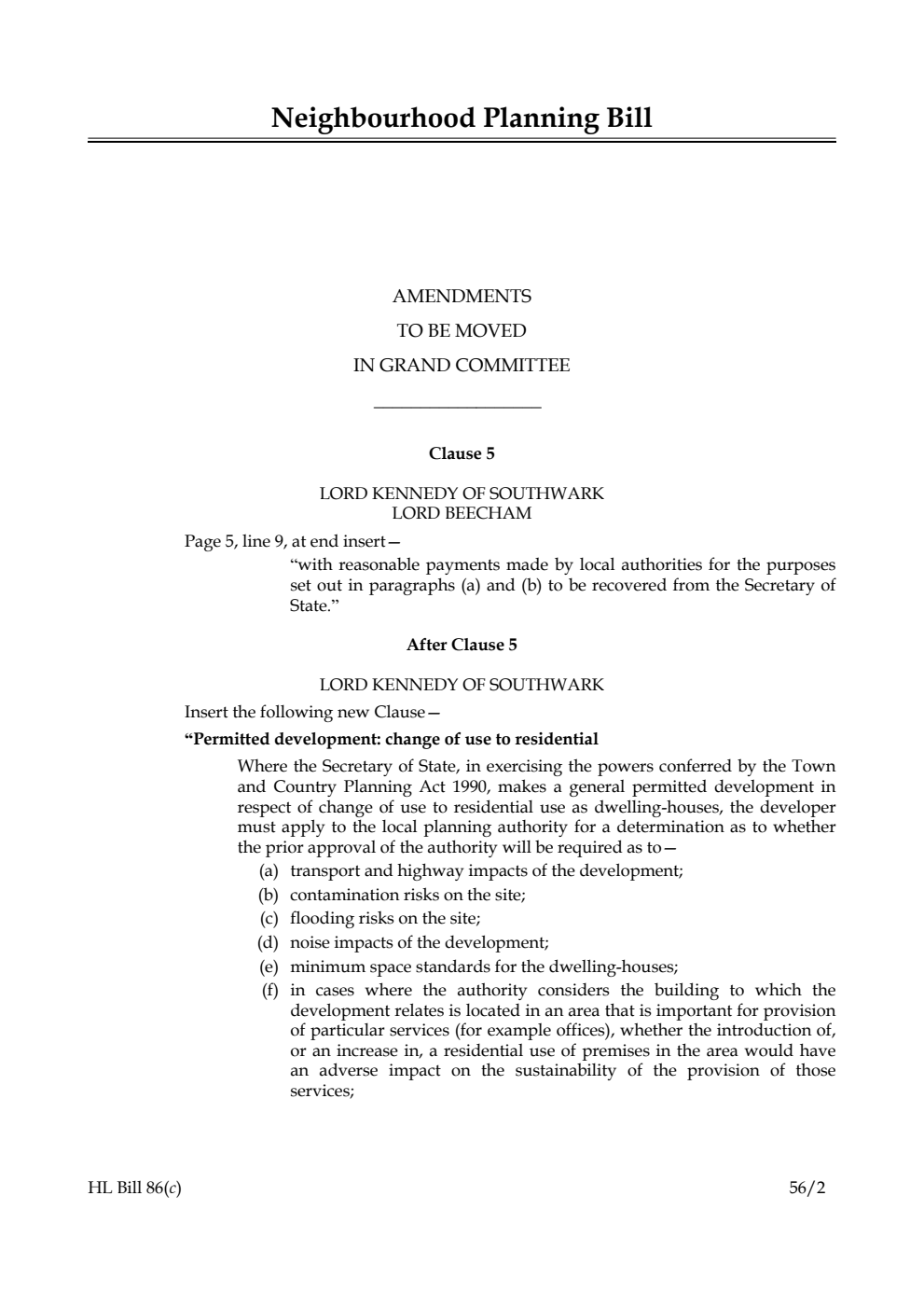 Neighbourhood Planning Bill Lords Amendments