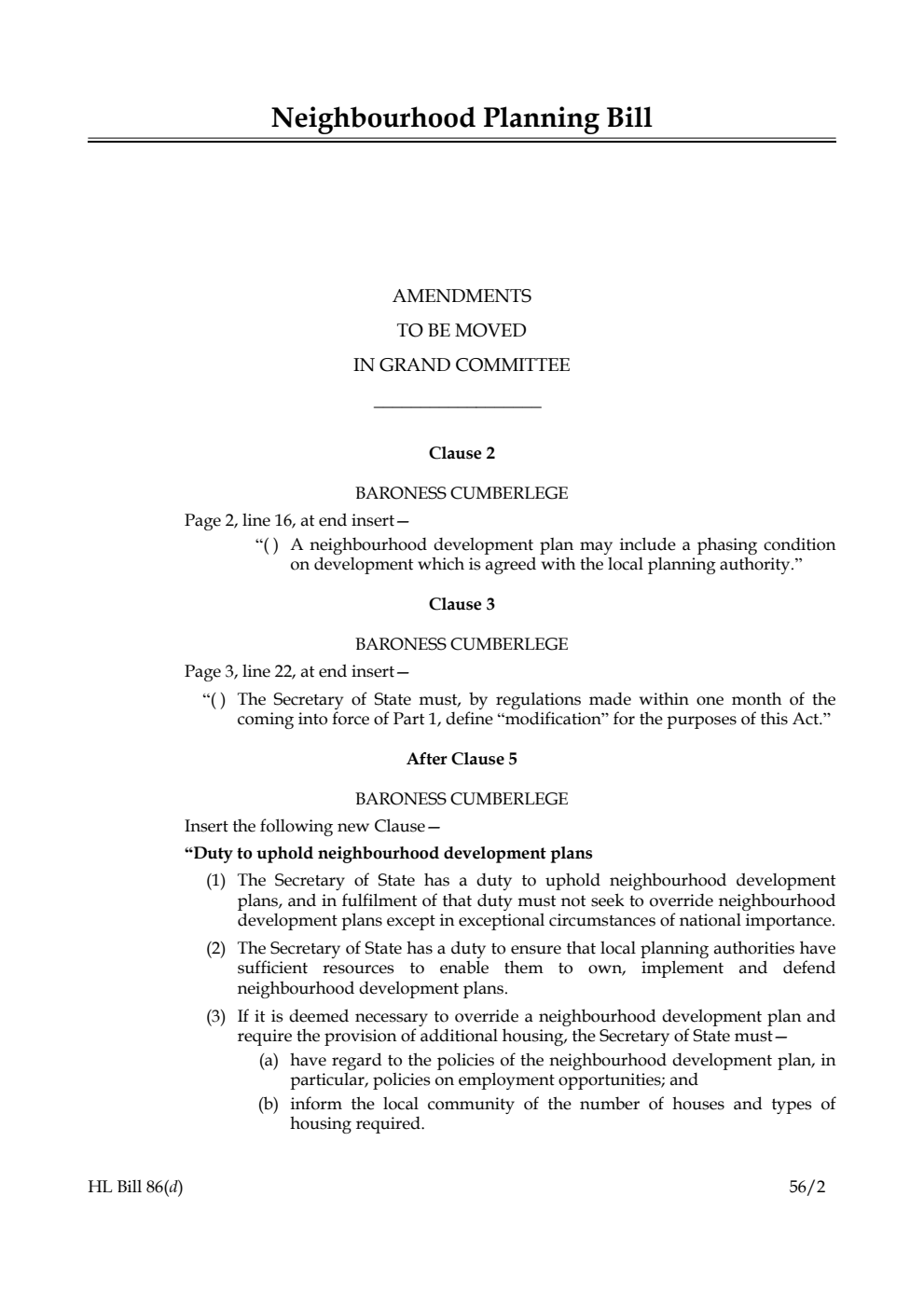 Neighbourhood Planning Bill Lords Amendments