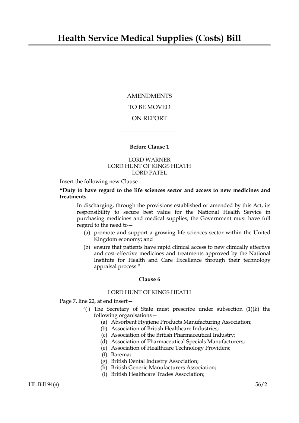 Health Service Medical Supplies (Costs) Bill Lords Amendments