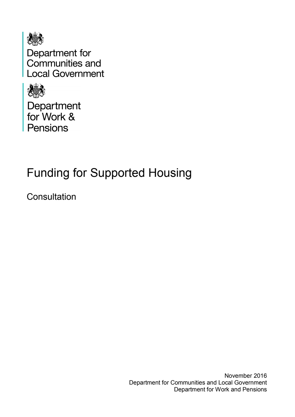Funding for Supported Housing. Consultation