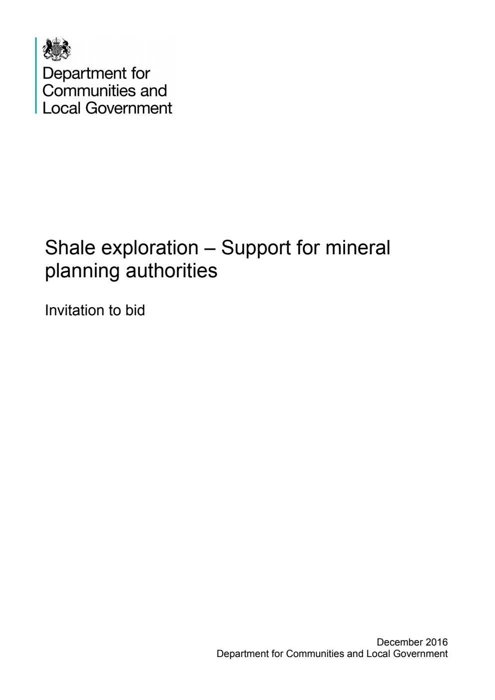 Shale exploration - Support for mineral planning authorities. Invitation to bid