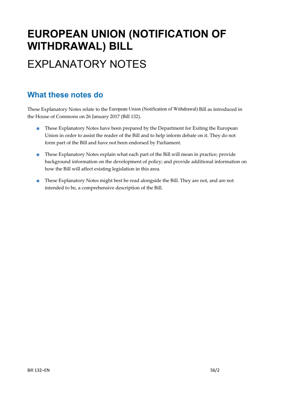 European Union (Notification of Withdrawal) Bill Explanatory Notes