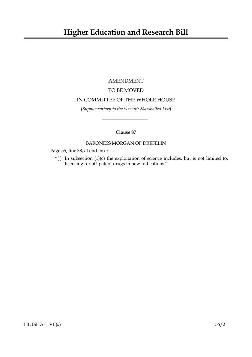 Higher Education and Research Bill Lords Amendments