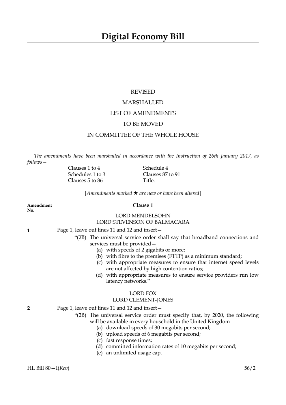 Digital Economy Bill Lords Amendments Revised 1st Marshalled List