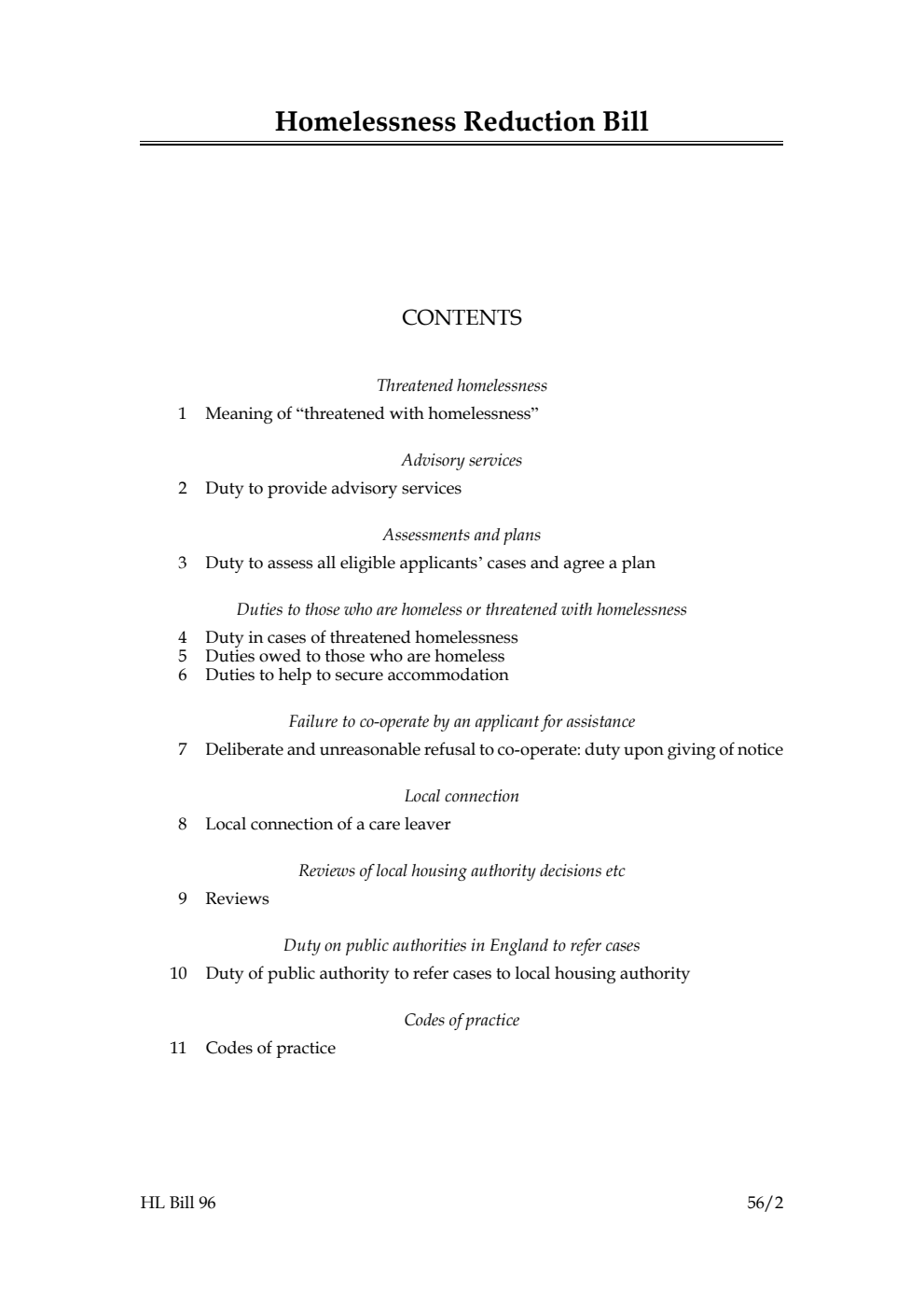 Homelessness Reduction Bill