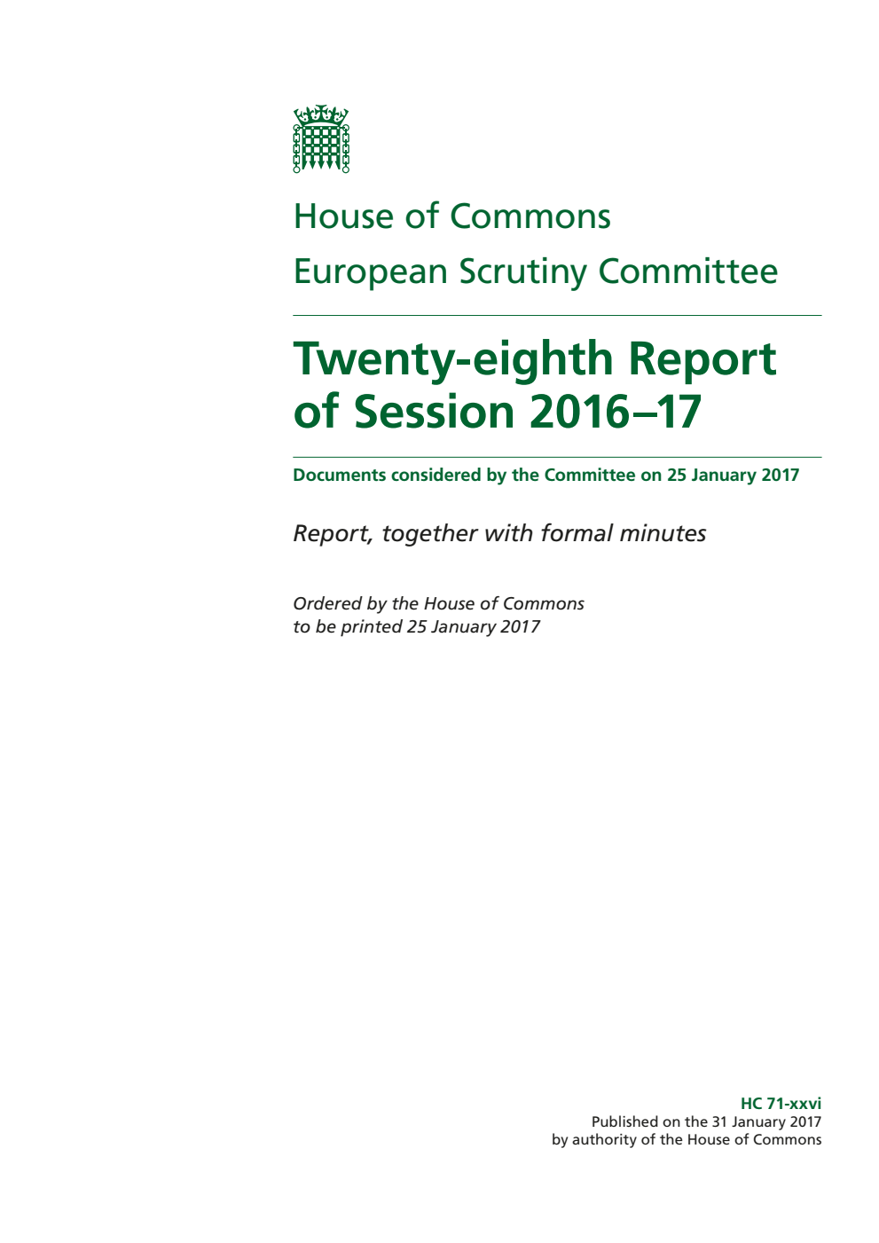 European Scrutiny Committee 28th Report of Session 2016-17