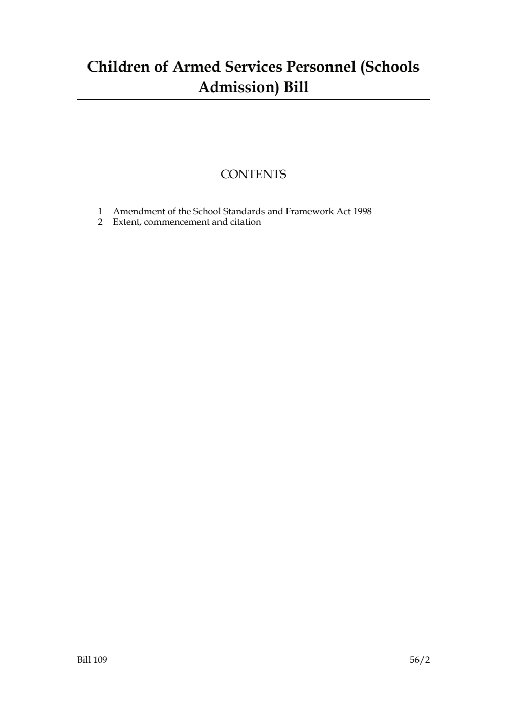 Children of Armed Services Personnel (Schools Admission) Bill