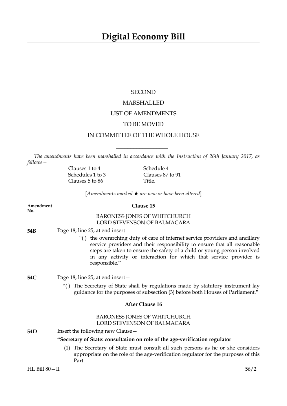 Digital Economy Bill Lords Amendments 2nd Marshalled List