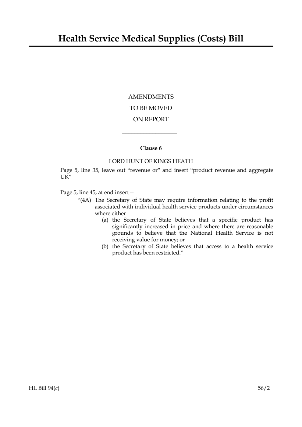 Health Service Medical Supplies (Costs) Bill Lords Amendments