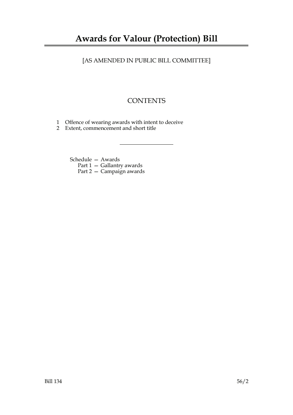 Awards for Valour (Protection) Bill [as amended in Public Bill Committee]