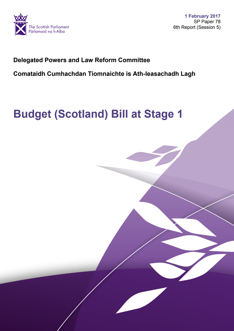 Delegated Powers and Law Reform Committee 6th Report, 2017: Budget (Scotland) Bill at Stage 1