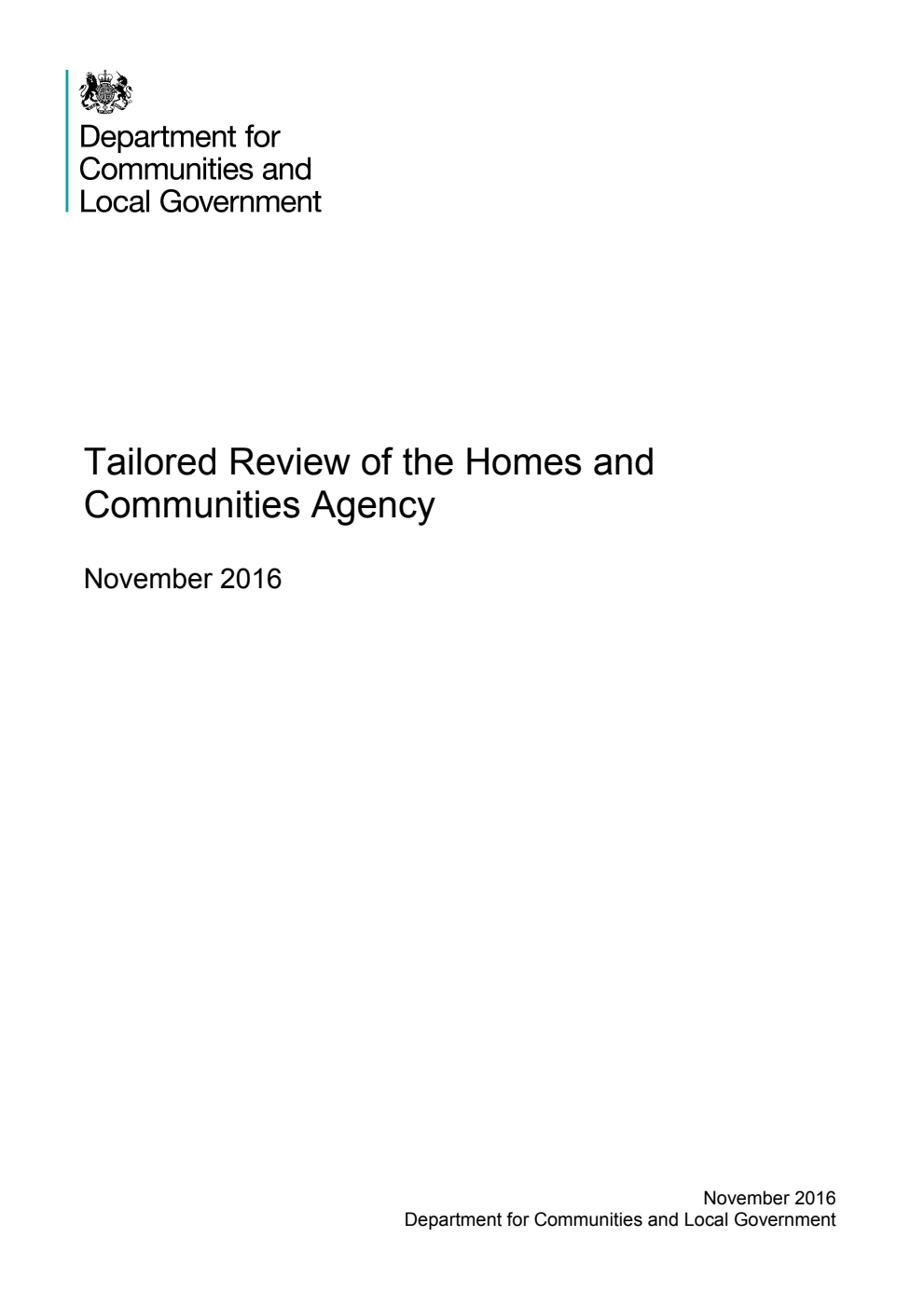 Tailored Review of the Homes and Communities Agency. November 2016
