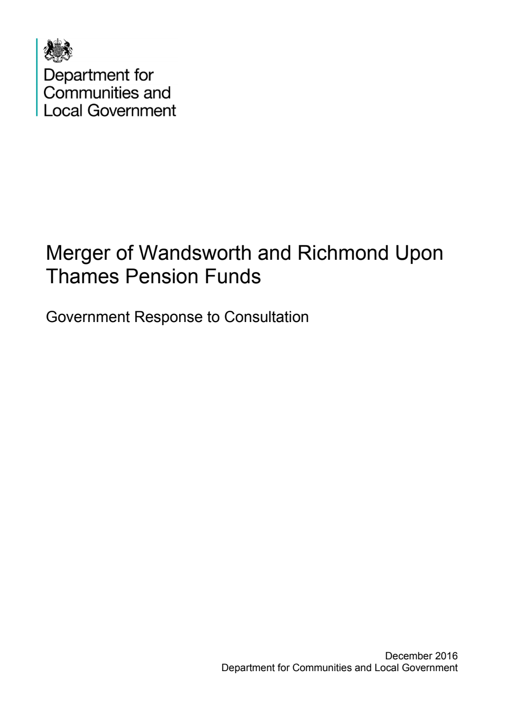 Merger of Wandsworth and Richmond Upon Thames Pension Funds. Government Response to Consultation