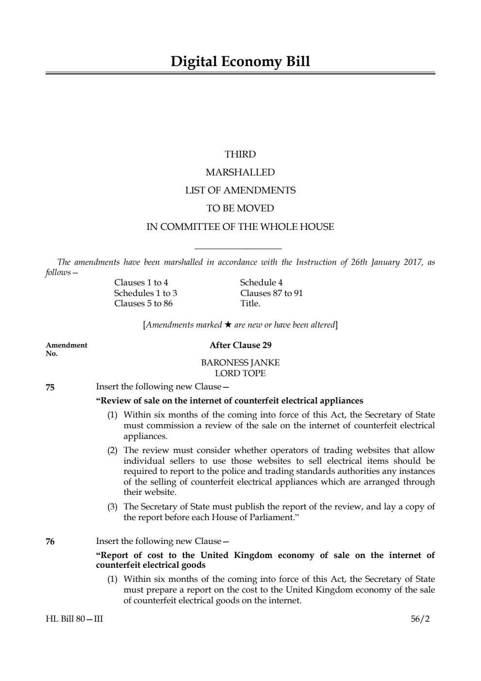Digital Economy Bill Lords Amendments 3rd Marshalled List